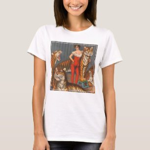 T-shirt Affiche vintage De Cirque De Femme Avec Six Tigres