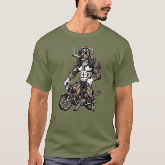 T-shirt Afghan Hound Dog, muscular, tattooed, bodybuilder (Devant)
