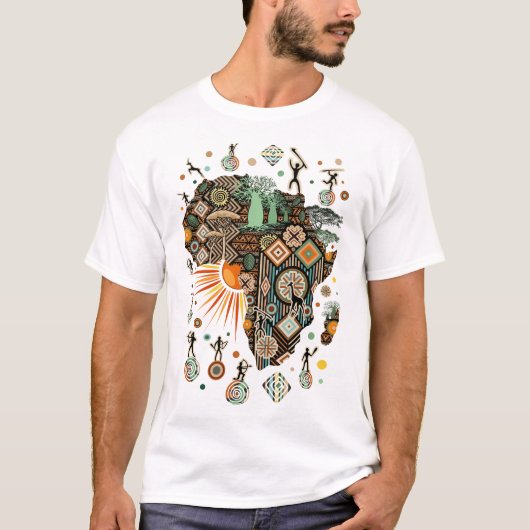 T-shirt Africa Map Decorative Tribal Elements Pattern (Devant)
