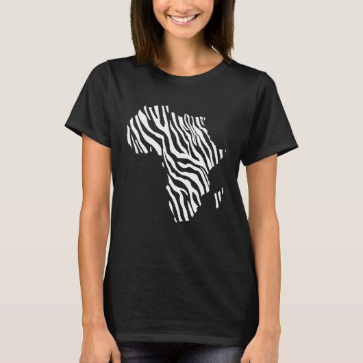 T-shirt Africa Map Filled With Zebra White Stripes Print P (Devant)