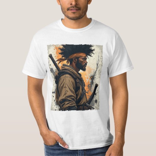 T-shirt Africain Samurai Afro Américain Bushido guerrier K (Devant)