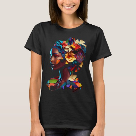 T-shirt African Abstract Beautiful Origami Black Queen Flo (Devant)
