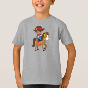 T-shirt African American Boy, Cowboy, Sheriff, Cheval
