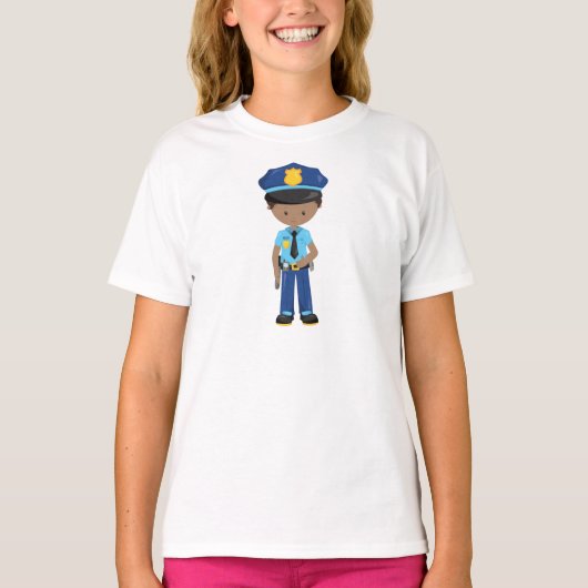 T-shirt African American Boy, Policeman, Police Officer (Devant)