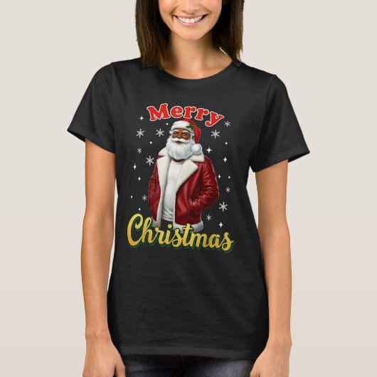 T-shirt African American Santa Christmas Cool Black X-mas  (Devant)