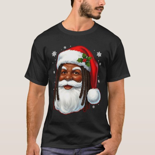 T-shirt African American Santa Christmas Cool Black X-mas (Devant)