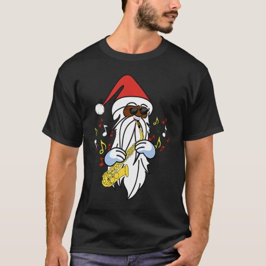 T-shirt African American Santa Playing the Saxophone Jazz  (Devant)