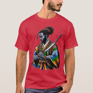 T-shirt Afro American Samurai Anime Cartoon Japanese Bushi