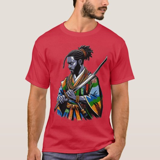T-shirt Afro American Samurai Anime Cartoon Japanese Bushi (Devant)