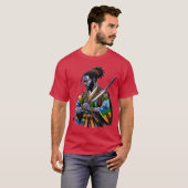 T-shirt Afro American Samurai Anime Cartoon Japanese Bushi (Devant entier)