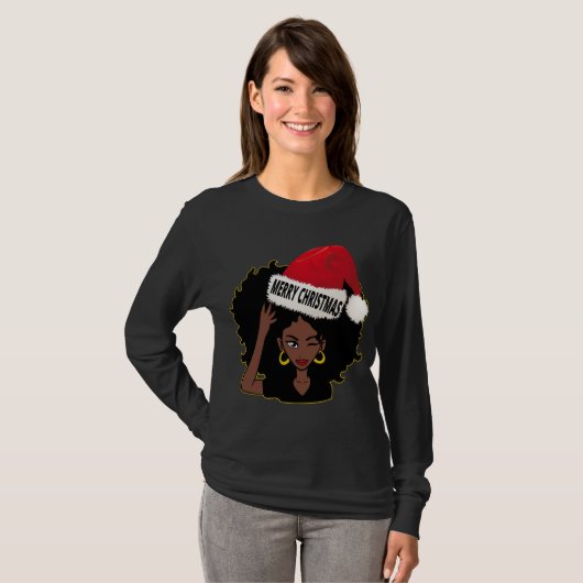 T-shirt Afro Diva Winking Eye Joyeux Noël Melanin Quee (Devant entier)