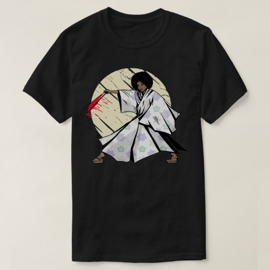 T-shirt Afro Female Samurai Black Warrior  (Design devant)