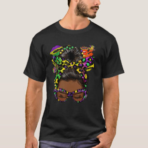 T-shirt Afro Messy Bun Happy Mardi Gras Black Women Carniv