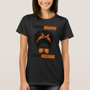 T-shirt Afro Messy Bun Leukemia Je Porte Orange Pour Mon M