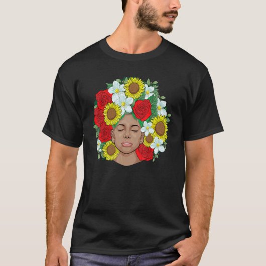 T-shirt Afro Natural Black Hair Kind Pride Melanin Flowers (Devant)
