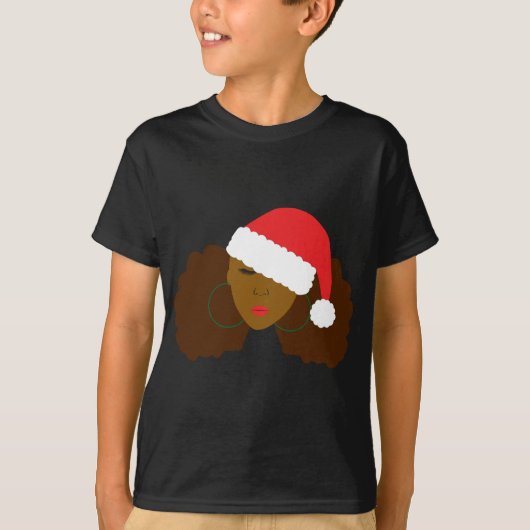 T-shirt Afro Puff Girl Santa Hat Noël (Devant)