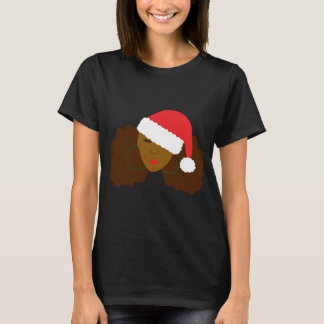 T-shirt Afro Puff Girl Santa Hat Noël