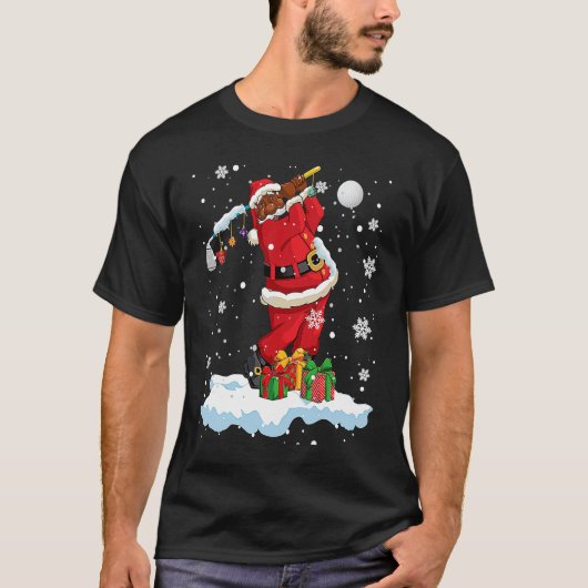 T-shirt Afro Santa Playing Golf Xmas Black Afro Golf Playe (Devant)