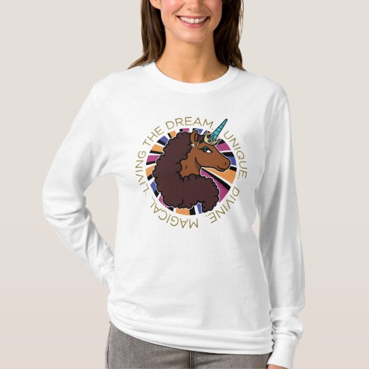 T-shirt Afro Unicorn Living the Dream Design (Devant)