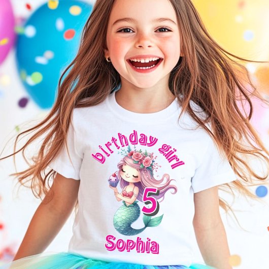 T-shirt âge de sirène nom d'anniversaire
