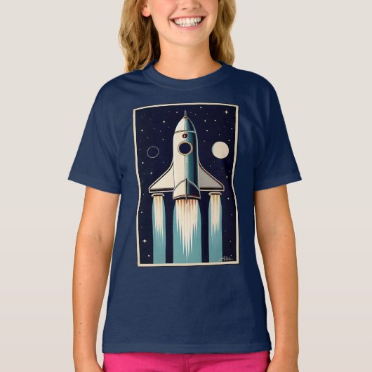 T-shirt Âge Spatial Rétro Bateau Fusée des Années 50 (Devant)