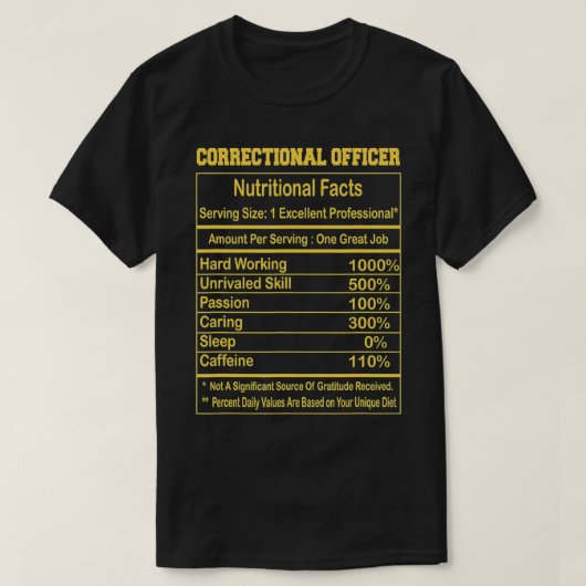 T-shirt Agente correctionnelle drôle Faits nutritionnels M (Design devant)