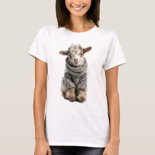 T-shirt Agneau Mignon et Fluffy Portant un Tricot de Laine