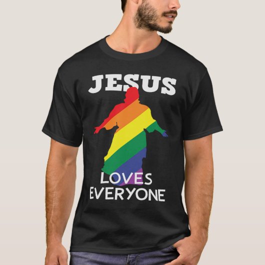 T-shirt Ah Hommes LGBT Gay pride Jesus Rainbow Flag Christ (Devant)