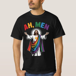 T-shirt Ah Men Drôle Jésus LGBTQ Gay Pride Arc-en-ciel