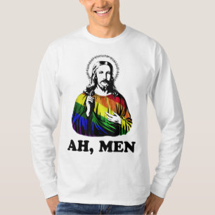 T-shirt Ah Men Funny Jesus Christian Rainbow LGBT, Fierté 