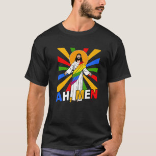 T-shirt Ah Men Funny LGBT Gay pride Jesus Rainbow Flag Chr