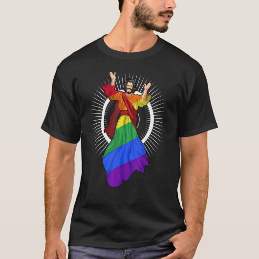T-shirt Ah Men Funny Lgbt Gay pride Jesus Rainbow Flag Chr (Devant)