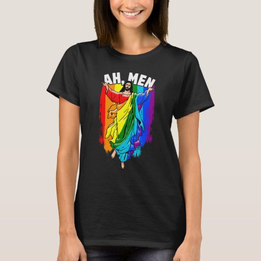 T-shirt Ah Men Gay Jesus LGBTQ Pride Rainbow (Devant)