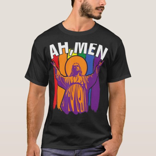 T-shirt Ah Men Lgbt Gay pride Jesus Rainbow Flag Christia (Devant)