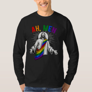 T-shirt Ah Men Lgbt Gay pride Jesus Rainbow Flag Christia
