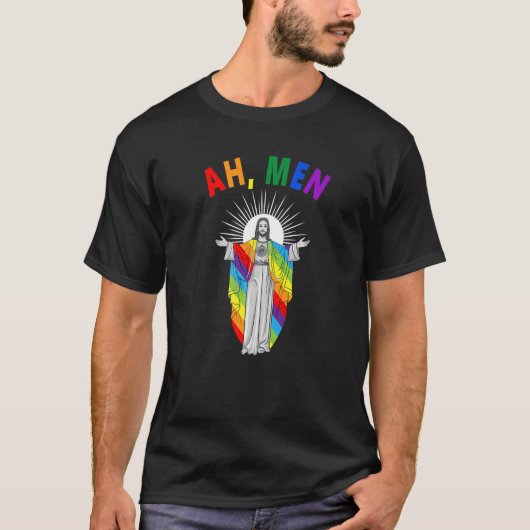 T-shirt Ah men Lgbt Gay pride Jesus Rainbow flag Christia (Devant)