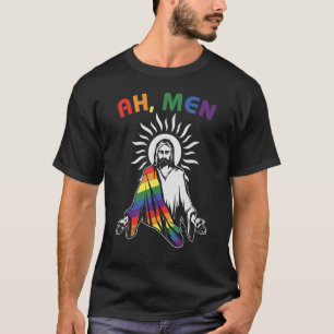 T-shirt Ah Men Lgbt Gay pride Jesus Rainbow Flag Christia