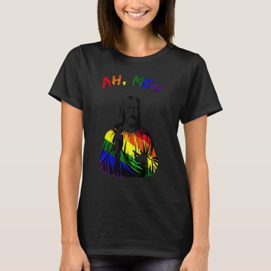 T-shirt Ah Men Lgbt Gay pride Jésus Rainbow Peace Drapeau  (Devant)