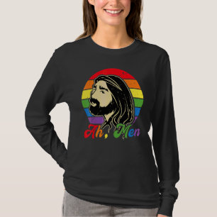 T-shirt Ah Men Rainbow Gay Jesus Christian Lgbt Pride Drap