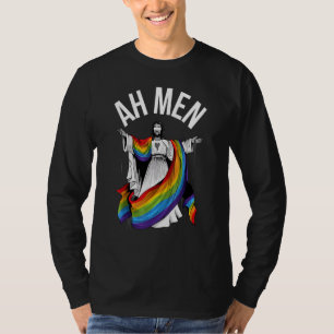 T-shirt Ah Men Rainbow Gay Jesus Christian Lgbt Pride Drap