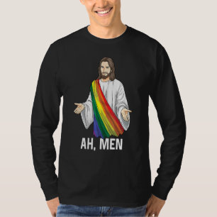 T-shirt Ah Men Rainbow Gay Jesus Christian Lgbt Pride Drap