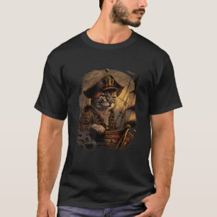 T-shirt Ahoy, Matey ! Conception de chat pirate avec navir