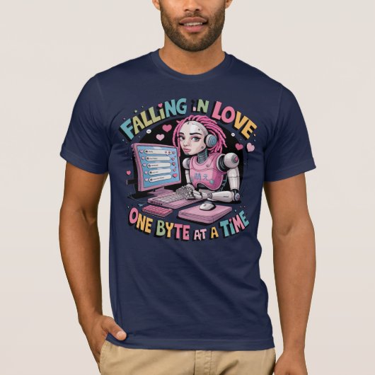 T-shirt Ai Chatbot Mèmes Tombant Dans L'Amour Un Octet À L (Devant)