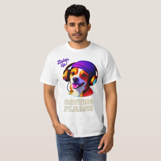T-shirt AI Mignonne chiot.. Écoutez ! Café S'Il Vous Plaît (Devant entier)