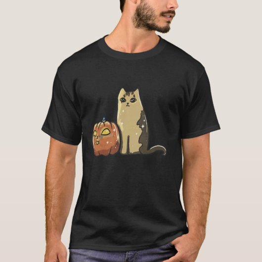 T-shirt Aidadaism Threadless Un Chat Et Leur Ami Citrouill (Devant)