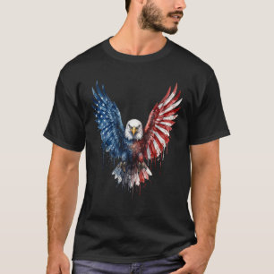 T-shirt Aigle à tête blanche aquarelle patriotique Drapeau