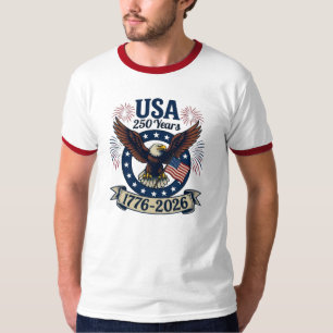 T-shirt Aigle Américain Patriotique 250 Ans Hommes Ringer