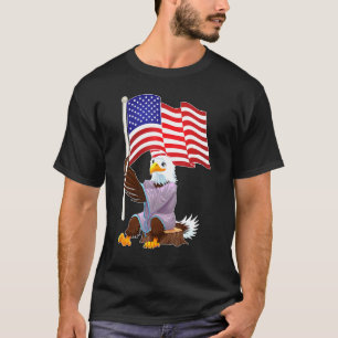 T-shirt Aigle Assis Sur La Pompe En Bois Tenant Un Fl Amér