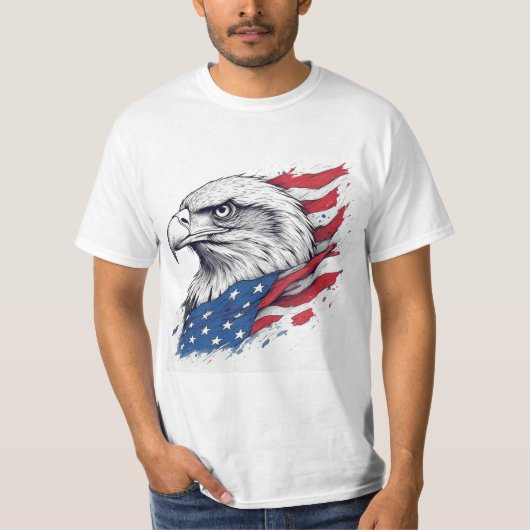 T-shirt Aigle de style tatouage avec drapeau – Conception (Devant)