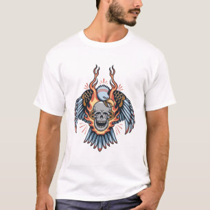 T-shirt Aigle et crâne flamboyant tatouage à l'ancienne